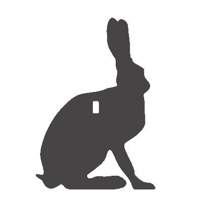 Black silhouette of a rabbit on a white background